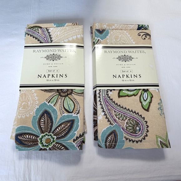 Raymond Waites Other - Raymond Waites Napkins Set of 8 19x19 Tan Blue Paisley 100% Cotton New Floral